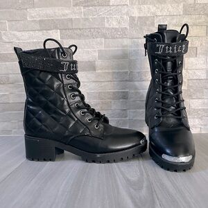 Juicy Couture Moto Style Boots- Black with Rhinestones- Size 8.5- EUC